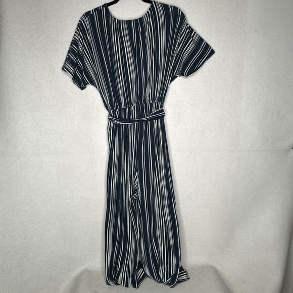 Daytrip Jumpsuit Womens Medium Striped Jumper Flowy Wide Leg Belt Wrap Front Top - Picture 6 of 9